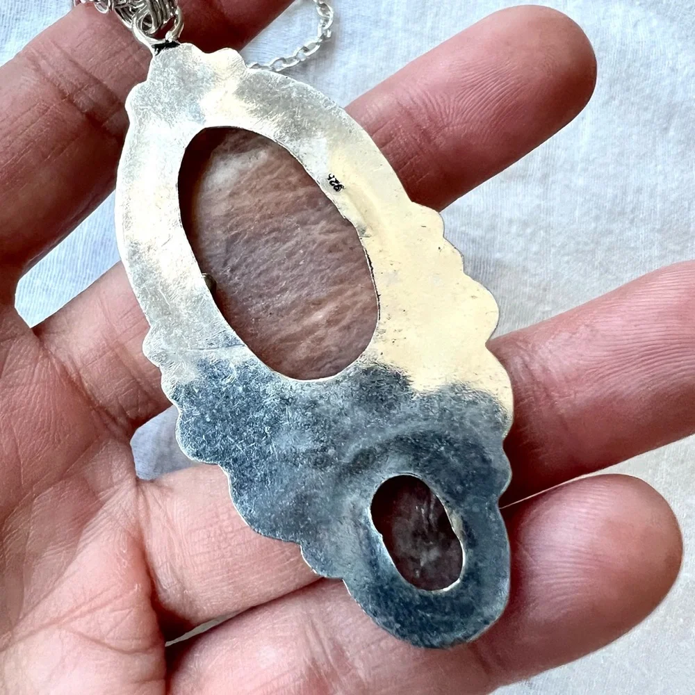 925 OMG OMG Dark Peach Moonstone + Strawberry Quartz Pendant Necklace